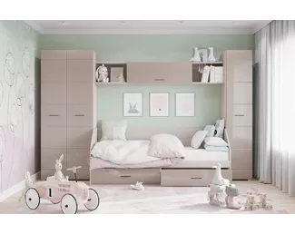 Модульная детская комната Ненси - Комплект 1 - Ясень Шимо светлый/какао глянец  (Горизонт)