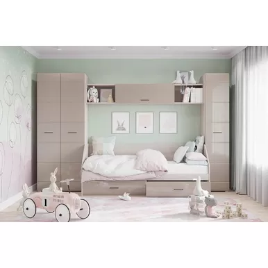 Модульная детская комната Ненси - Комплект 1 - Ясень Шимо светлый/какао глянец  (Горизонт)