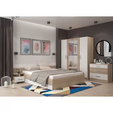 Спальня Уют + 4 ств шкаф - Сонома / Белый