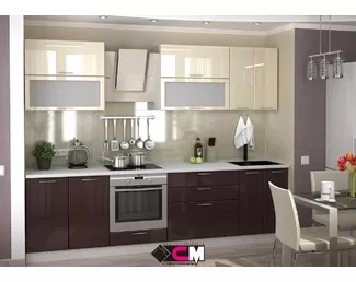 Кухня модульная Ксения 2.8м - Ваниль глянец/Шоколад глянец (Стендмебель)