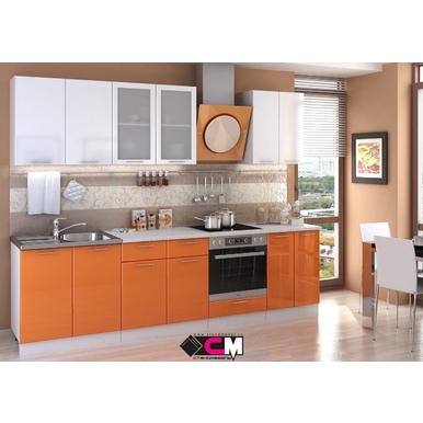 Кухня модульная Ксения 2.8м - Оранж глянец/Белый глянец (Стендмебель)