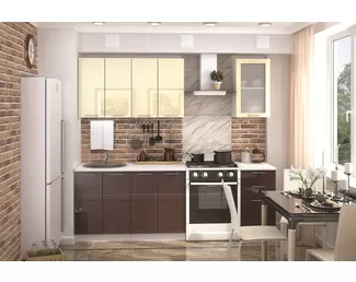 Кухня модульная Ксения 1.6м - Шоколад глянец/Ваниль глянец (Стендмебель)