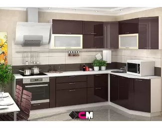 Кухонный гарнитур угловой Ксения 2.8х1.7 м шоколад глянец/Ваниль глянец