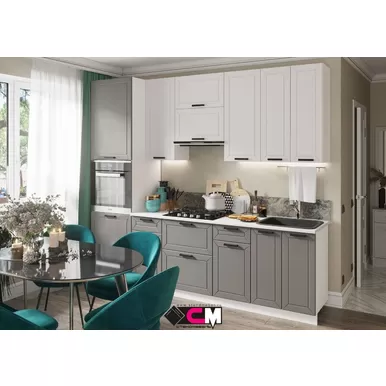 Кухня Альфа 2.6 м - Холст белый/Холст латте (Стендмебель)