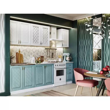 Кухонный гарнитур Ирина 2.0 м Белый матовый/Голубой (МИФ)