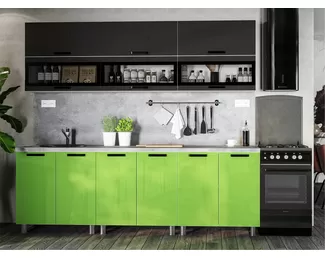 Кухня модульная Контент Черный/Салатовый 2.4 м