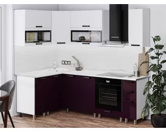 Кухня модульная угловая Контент  Белый/фиолетовый 2.2х1.5 м
