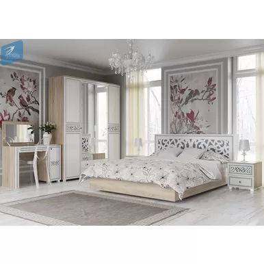 Спальня Мадлен - Комплект 1 - Ясень белый/Дуб Сонома светлый (МК Стиль)