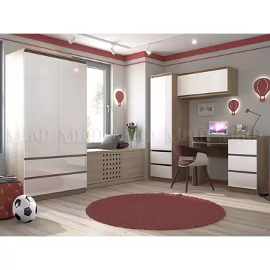 Детская комната Челси - Белый глянец / Дуб сонома -  Комплект 1 (МИФ)