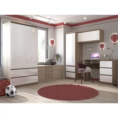 Детская комната Челси - Белый глянец / Дуб сонома -  Комплект 1 (МИФ)