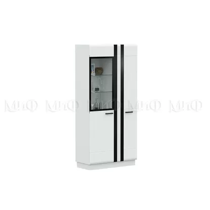 Шкаф со стеклом Магнолия высокий - Белый глянец