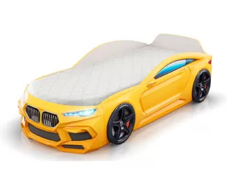 Кровать-машинка Romeo (Экоматрас, подсветка) - Желтая (Romack)