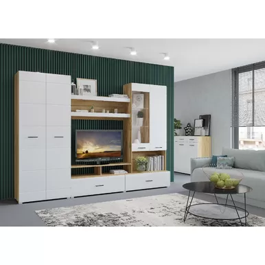 Гостиная Ненси-1 - Белый глянец / Крафт золотой (Горизонт)