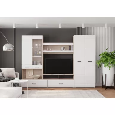 Гостиная Ненси-1 - Белый глянец / Ясень светлый (Горизонт)