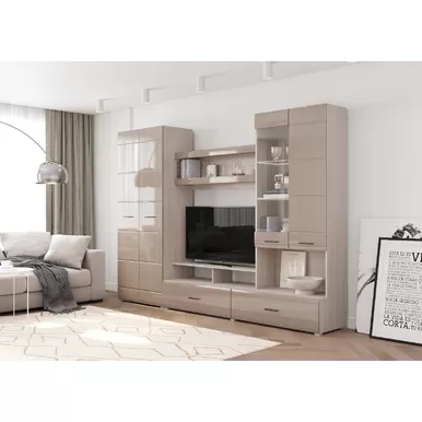 Гостиная Ненси-1 - Капучино глянец / Ясень светлый (Горизонт)