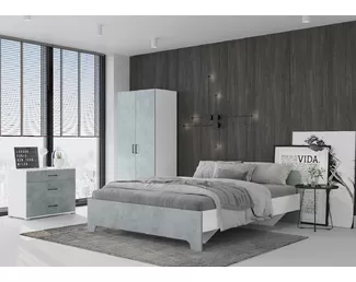 Спальный гарнитур Victor - Бетон/Белый (Комплект 4) (Горизонт)