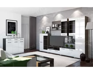 Гостиная Ненси - Белый глянец / Венге (Комплект 3.4) (Горизонт)