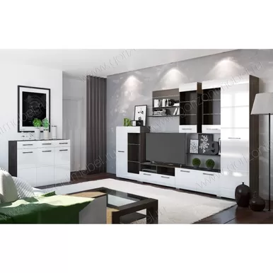 Гостиная Ненси - Белый глянец / Венге (Комплект 3.4) (Горизонт)