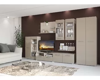 Гостиная Ненси - Ясень/ Капучино глянец (Комплект 3.5) (Горизонт)