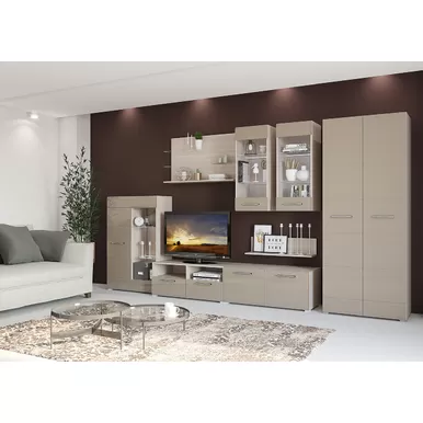 Гостиная Ненси - Ясень/ Капучино глянец (Комплект 3.5) (Горизонт)