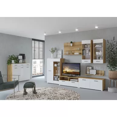 Гостиная Ненси - Белый глянец / Дуб золотой (Комплект 3.6) (Горизонт)