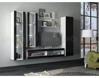 Модульная гостиная Флорис - Комплект 1 - Черный глянец/Белый