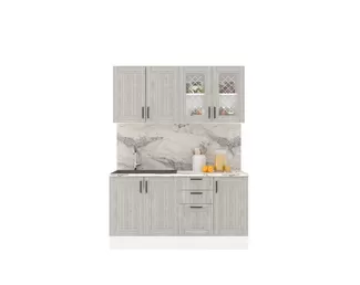 Кухня Винтаж со стеклом 1.6 м - Сосна Серая (Горизонт)