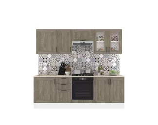 Кухня Винтаж со стеклом 2.4 м - Дуб Антик (Горизонт)