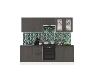 Кухня Винтаж со стеклом 2.4 м - Дуб Шоколад (Горизонт)