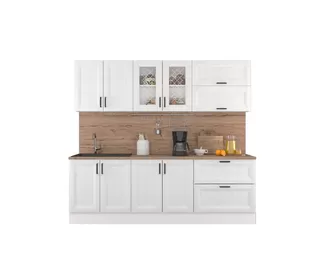 Кухня Винтаж со стеклом 2.4 м - Сосна Белая (Горизонт)