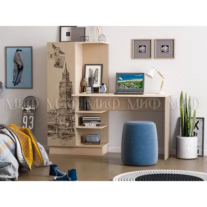 Стол компьютерный №1 - Дуб белёный с рисунком (МИФ)