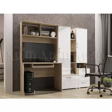 Стол компьютерный №6 - Белый глянцевый/Дуб сонома (МИФ)
