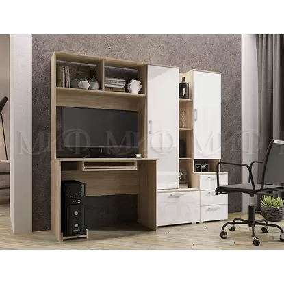 Стол компьютерный №6 - Белый глянцевый/Дуб сонома (МИФ)