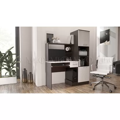 Стол компьютерный №3 с пеналом - Дуб белёный / Венге (МИФ)