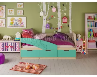 Кровать Дельфин 1.6*0.8м - Бирюза матовая / Дуб беленый МИФ
