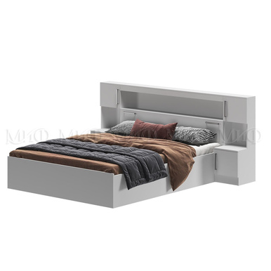 Кровать Бася 1,6м с надстройкой и тумбами - Белый (МИФ)