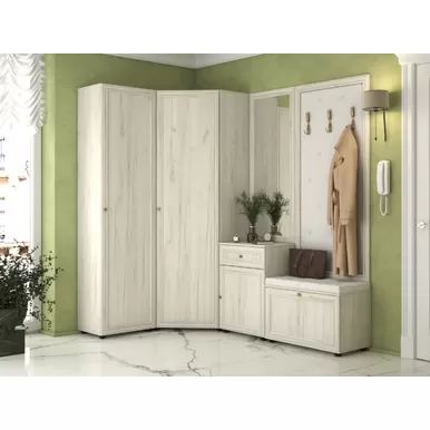 Прихожая Оскар-7А - Комплект 1 - Дуб Крафт белый/Кожзам Белый (МК Стиль)