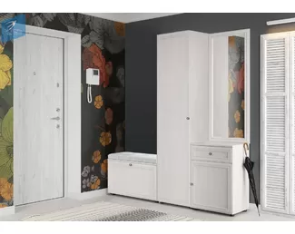 Прихожая Оскар-7А - Комплект 5 - Дуб Крафт белый/Кожзам Белый (МК Стиль)