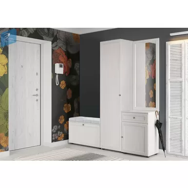 Прихожая Оскар-7А - Комплект 5 - Дуб Крафт белый/Кожзам Белый (МК Стиль)