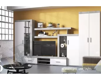 Гостиная Инстайл - Комплект 3 - Бетон/Белый глянец (BTS)