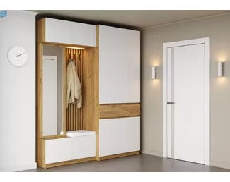 Прихожая Бостон - Комплект 2 - Дуб крафт золотой / Белый глянец (МК Стиль)