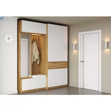 Прихожая Бостон - Комплект 2 - Дуб крафт золотой / Белый глянец (МК Стиль)