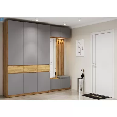 Прихожая Бостон - Комплект 3 - Дуб Крафт золотой / Серый Шифер (МК Стиль)