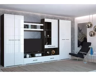 Гостиная Ненси-1- Комплект 1 - Белый глянец / Венге (Горизонт)