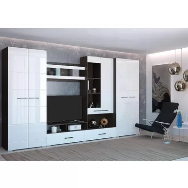 Гостиная Ненси-1- Комплект 1 - Белый глянец / Венге (Горизонт)