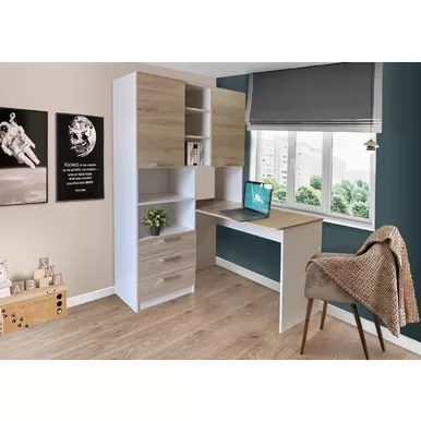 Стол компьютерный КС-04 - Белый/Сонома (Рикко)