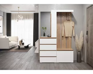 Прихожая Хелен ПР-01 - Белый/Дуб крафт золотой (Стендмебель)