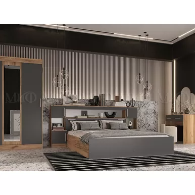 Спальный гарнитур Бася - Комплект 1 - Дуб Крафт / Графит (МИФ)