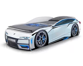 Кровать-машинка Romack Kiddy  c 3d бампером + Экоматрас - Белый  (Romack)