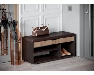 Банкетка Эва БК-001 -  Дуб Крафт золотой/ Кожзам черно - коричневый (МК Стиль)